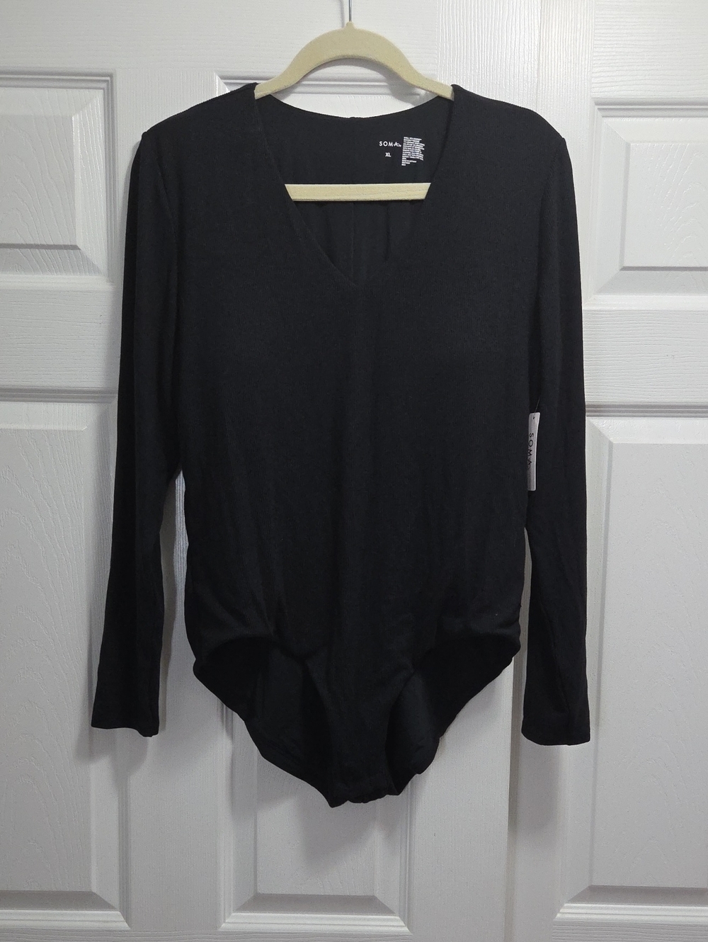 Soma Black V-Neck Long Sleeve Bra Ribbed Bodysuit
